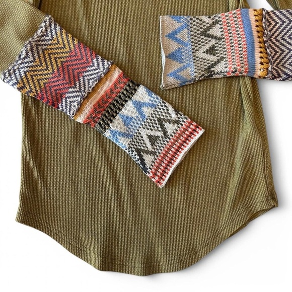 NWT- Free People Alpine Cuff Henley Top |Size M Army Green, & Pattern Details - Picture 8 of 8
